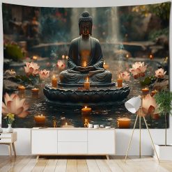 Tenture Murale Bouddha Yoga Méditation aux Lumières du Lotus