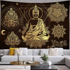 Tenture Murale Bouddha Yoga Or Sacré et Mandalas de Lumière