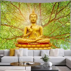 Tenture Murale Bouddha Yoga Sagesse Dorée sous l’Arbre Sacré