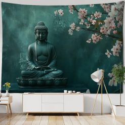 Tenture Murale Bouddha Yoga Sérénité des Fleurs de Cerisier