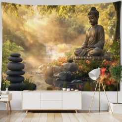 Tenture Murale Bouddha Yoga Tranquillité au Jardin Zen