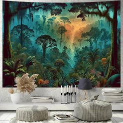Tenture Murale Forêt Tropicale Brumeuse au Crépuscule