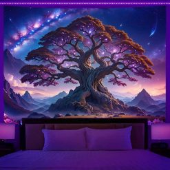 Tenture Murale Lumière Noire - Arbre Cosmique de l’Éveil