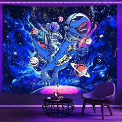 Tenture Murale Lumière Noire - Astronaute sur Dino Galactique