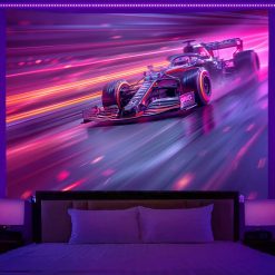 Tenture Murale Lumière Noire - Bolide Néon en Fusion de Vitesse