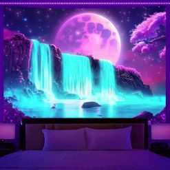 Tenture Murale Lumière Noire - Cascades Lunaires sur Monde Magenta