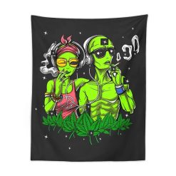 Tenture Murale Lumière Noire - Couple Alien Fumeurs & Vibes Cosmiques