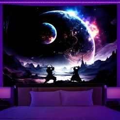Tenture Murale Lumière Noire - Duel Galactique des Samouraïs