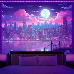 Tenture Murale Lumière Noire - Métropole Lunaire Néon