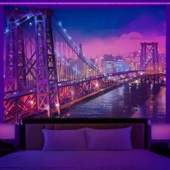 Tenture Murale Lumière Noire - Pont Métropolitain au Crépuscule Néon