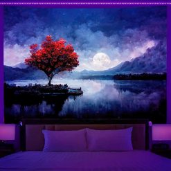 Tenture Murale Lumière Noire - Solitude Rouge sous Lune Pleine