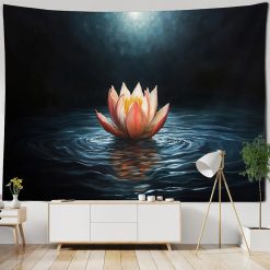 Tenture Murale Médidation Yoga Lotus de la Quiétude Nocturne
