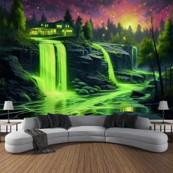 Tenture Murale Paysage Chutes Fluo dans la Nuit Électrique