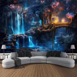 Tenture Murale Paysage Conte Cascade Lunaire et Pont des Arbres-Lumière
