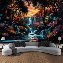 Tenture Murale Paysage Conte Cascade Opaline sous Forêt Incandescente