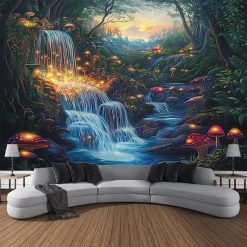 Tenture Murale Paysage Conte Cascade aux Champignons Magiques