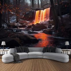 Tenture Murale Paysage Conte Cascade de Feu dans la Forêt Sombre