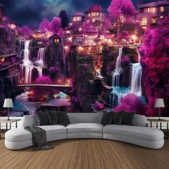 Tenture Murale Paysage Conte Cité Suspendue aux Cascades Pourpres