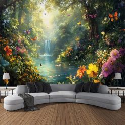 Tenture Murale Paysage Conte Clairière des Papillons et Cascade Florale
