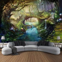 Tenture Murale Paysage Conte "Rivière des Esprits dans la Forêt Enchantée"