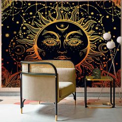 Tenture Murale Bohème Soleil Mystique Doré