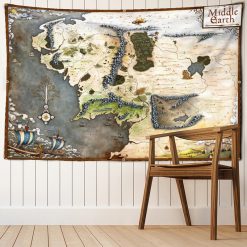 Tenture Murale Carte Illustrée de la Terre du Milieu Fantaisie