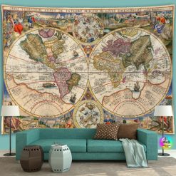Tenture Murale Carte Vintage Pars Orbis – Double Hémisphère Pastel