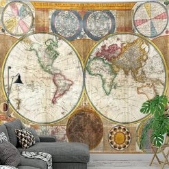 Tenture Murale Carte Vintage Planisphère du Monde Ancien