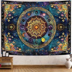 Tenture Murale Cosmique Mandala du Soleil Astral et des Planètes
