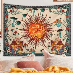 Tenture Murale Hippie - Soleil et Champignons Lumineux