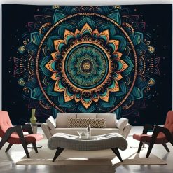Tenture Murale Mandala Bohème Doré et Turquoise