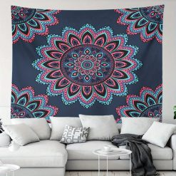 Tenture Murale Mandala Bohème Fleur Cosmique Bleu Nuit