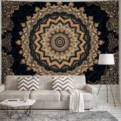 Tenture Murale Mandala Doré - Cercle d’Harmonie Nocturne