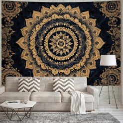 Tenture Murale Mandala Doré - Fleur Solaire Nocturne