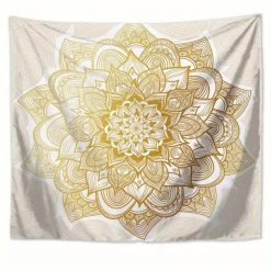 Tenture Murale Mandala Doré - Fleur d’Harmonie Éthérée