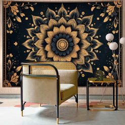 Tenture Murale Mandala Doré - Nuit Solaire