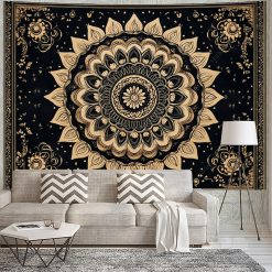 Tenture Murale Mandala Doré - Soleil de Nuit
