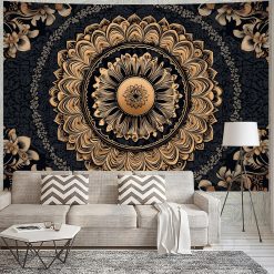 Tenture Murale Mandala Doré - Soleil des Origines Éternelles