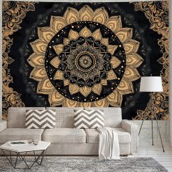 Tenture Murale Mandala Doré - Sphère des Énergies Nocturnes