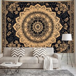 Tenture Murale Mandala Floral - Fleur Sacrée Dorée