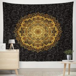 Tenture Murale Mandala Royal Soleil d’Or sur Nuit Noire