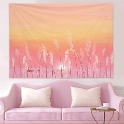 Tenture Murale Nature Coucher de Soleil Rose sur les Roseaux