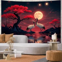 Tenture Murale Paysage Japonais Grues Sous la Lune