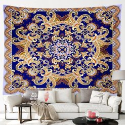 Vue de Face Tenture Murale Mandala Oriental Royal Indigo