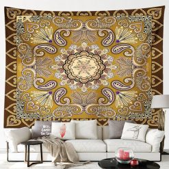 Vue de Face Tenture Murale Mandala Oriental Splendeur Dorée