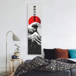 Avant Tenture Murale Japonaise Grande Vague du Soleil Rouge