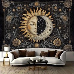 Tenture Murale Bohème Étreinte Cosmique Soleil & Lune