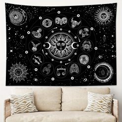 Tenture Murale Hippie Cercle Zodiacal & Soleil Cosmique