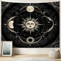 Tenture Murale Hippie Cycle Lunaire & Soleil Mystique