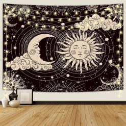 Tenture Murale Hippie Dialogue Cosmique du Soleil et de la Lune